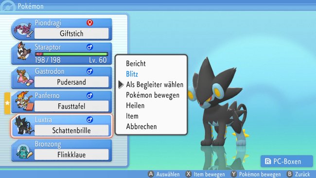 Über diesem Menüpunkt könnt ihr ein Pokémon aus dem Pokéball holen.