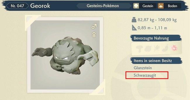 Dem Pokédex-Eintrag von Georok könnt ihr entnehmen, dass es Schwarzaugit bei sich tragen kann.