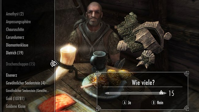 Sprecht euren Begleiter einfach an, um so Sachen in seinem Inventar abzulegen. Ist das Item jedoch ausgegraut, heißt es, dass auch der Begleiter nun an seinem Limit ist. (Quelle: Screenshot spieletipps.de)