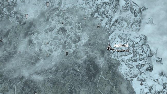 Ansilvund befindet sich zwischen den Städten Windhelm und Rifton. (Quelle: Screenshot spieletipps.de)