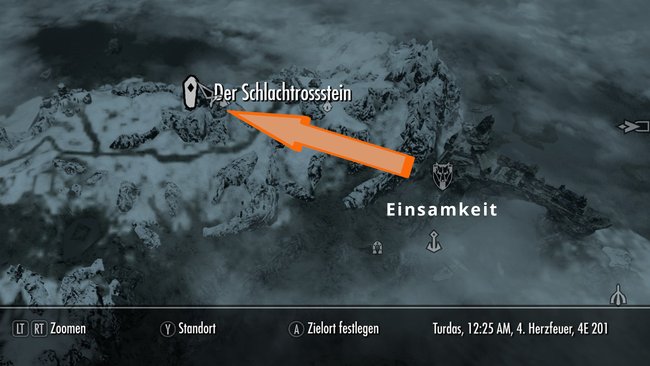 Im Nordwesten von Einsamkeit findet ihr den Schlachtrossstein, der die Tragelast um 100 Punkte erhöht - permanent! Aber ihr könnt nur ein Wegstein-Effekt gleichzeitig aktiviert haben. (Quelle: Screenshot und Bearbeitung spieletipps.de)