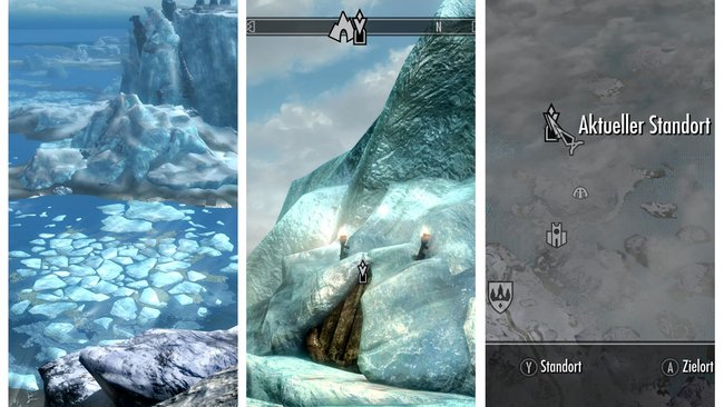 Über die Eisschollen gelangt ihr zu Septimus' Unterschlupf im Norden von Winterfeste. (Quelle: Screenshot spieletipps.de)