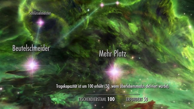 Mit dem Perk Mehr Tragen erhöht ihr eure Tragefähigkeit um sage und schreibe 100 Punkte, dafür müsst ihr aber 50 Punkte in Taschendiebstahl investieren. (Quelle: Screenshot spieletipps.de)