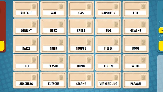 In Codenames müssen diese Begriffe durch geschickte Assoziation miteinander verbunden werden. (Bildquelle: Screenshot spieletipps)