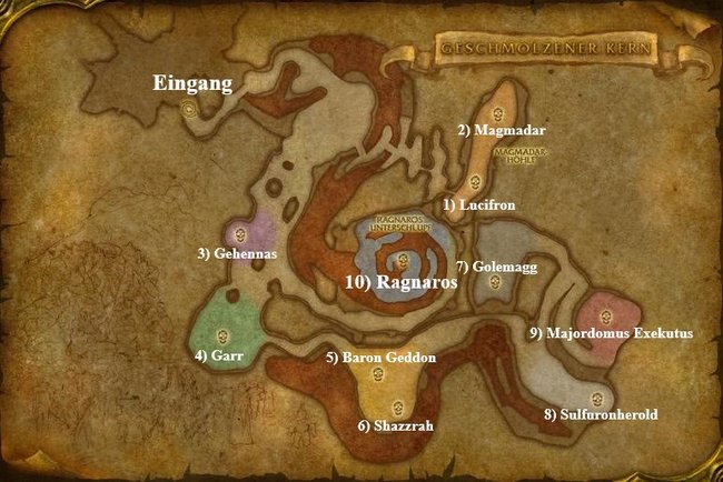 Standort und Reihenfolge aller Bosse im Geschmolzenen Kern in World of Warcraft: Classic.