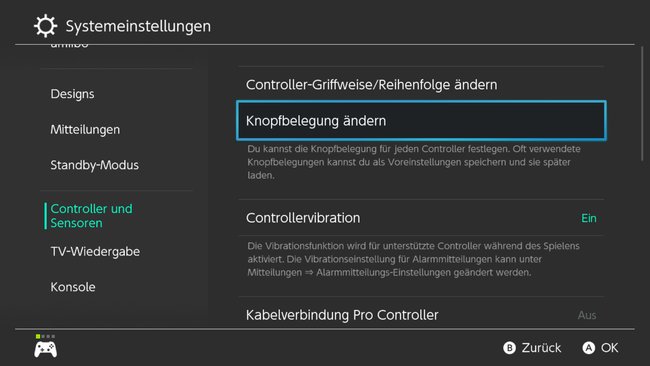 In diesem Untermenü der Systemeinstellungen lässt sich die Knopfbelegung ändern.