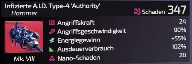 Die werte von Infizierte A.I.D. Type-4 'Authority'.