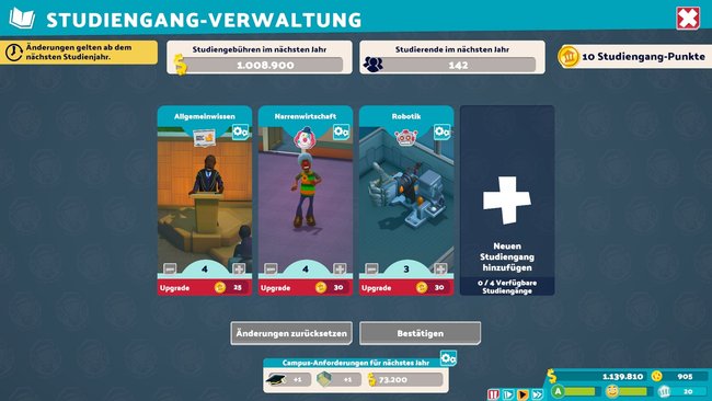 Je mehr Studierende auf dem Campus sind, desto besser ist eure Campusstufe. (Bildquelle: Screenshot spieletipps.de)