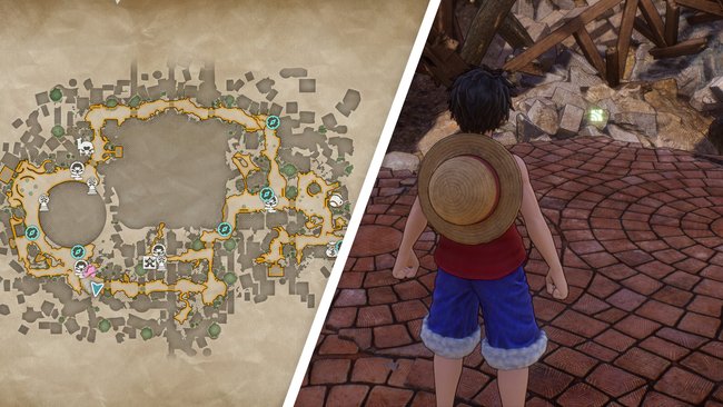 Drei Fragmente für Zorro und zwei für Franky sind in das Loch hinter dem Springbrunnen gefallen. (Bildquelle: Screenshot spieletipps)