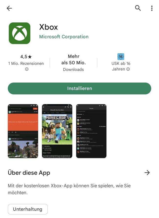 Die Xbox App findet ihr in jedem gängigen Mobile-Store. (Bildquelle: Screenshot spieletipps)