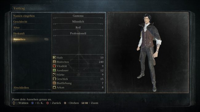 In der Charaktererstellung von Bloodborne lässt sich viel Zeit verbringen (Bildquelle: GIGA).