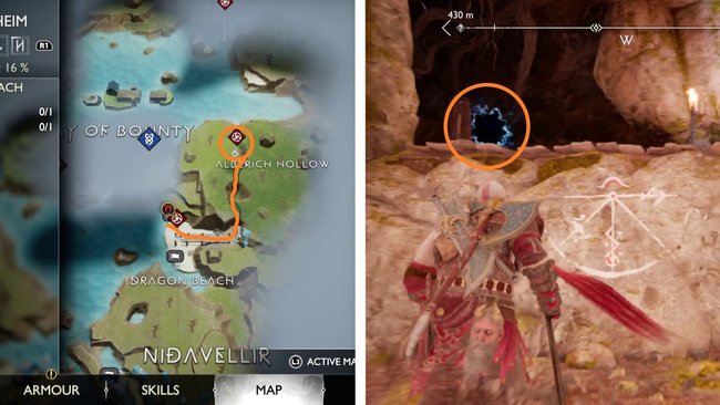 Nähert euch vom Drachenstrand ausgehend, um die Alberich-Höhle zu erreichen (Quelle: Screenshot spieletipps).