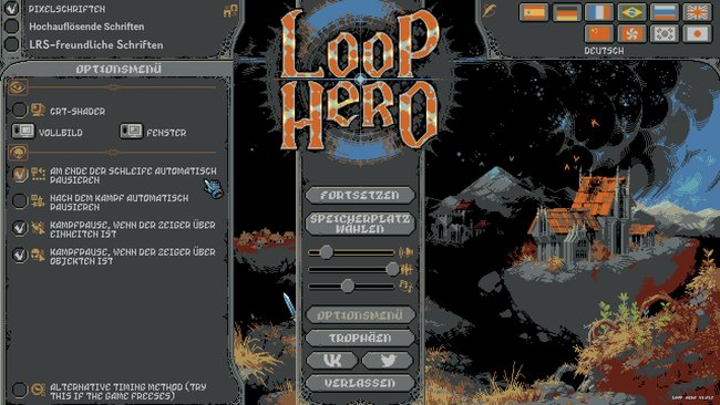 Im Optionsmenü könnt ihr automatische Pausen aktivieren und deaktivieren. (Bild: Loop Hero | Devolver Digital & Four Quarters)