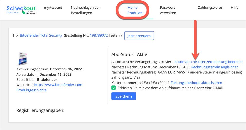 Bitdefender Automatische Verlängerung deaktivieren