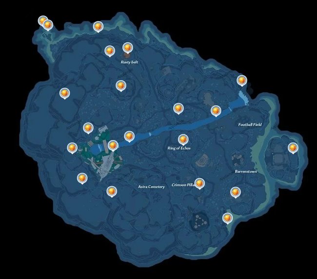 Die Karte zeigt euch die Fundorte aller Goldkerne in Astra. (Bildquelle: appsample.com)