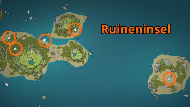 Alle Illusionsschnecken auf der Ruineninsel in Genshin Impact. (Quelle: Screenshot spieletipps)