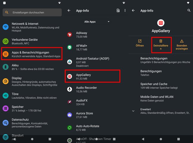 So deinstalliert ihr die AppGallery wieder. (Bildquelle: GIGA)