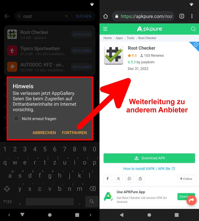 Diese App wird nicht von Huawei selbst zur Verfügung gestellt, sondern man wird auf andere Anbieter weitergeleitet. (Bildquelle: GIGA)