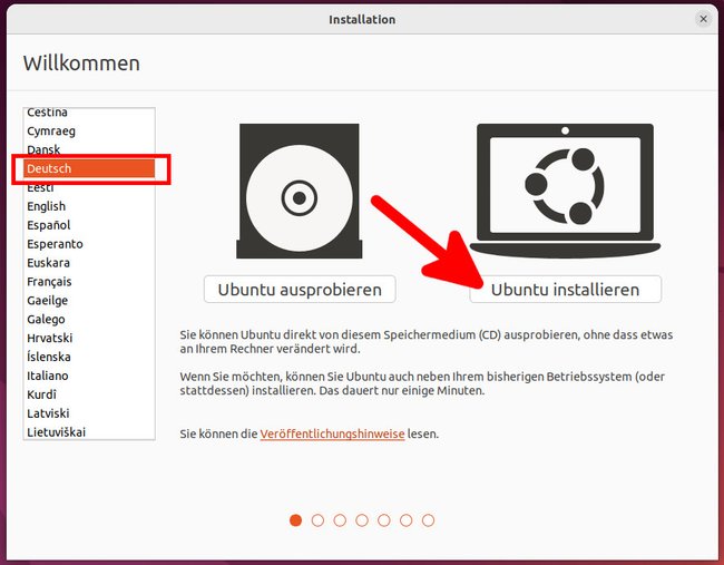Die erste Option startet Ubuntu vom USB-Stick. Die zweite installiert Ubuntu vom USB-Stick auf der Festplatte des PCs. (Bildquelle: GIGA)