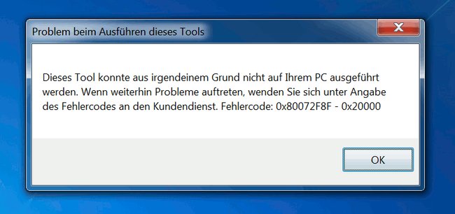So sieht der Fehler 0x80072f8f 0x20000 in Windows 7 aus. (Bildquelle: Tuhlteim.de)