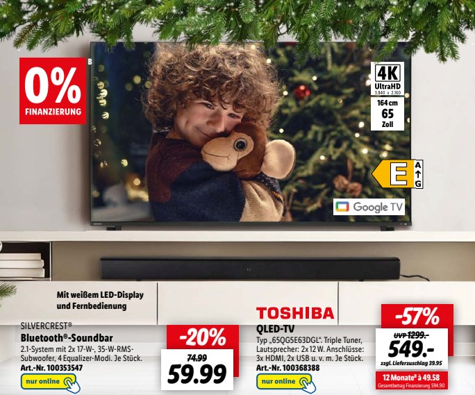 Lidl verkauft einen riesigen Toshiba-Fernseher mit Google TV zum  Schnäppchenpreis