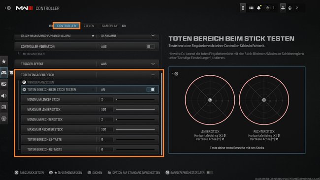 Ihr könnt in CoD MW 3 manuell testen, ob ihr einen Stick-Drift habt. (Bildquelle: Screenshot GIGA)