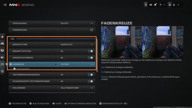 Stellt in CoD MW 3 die Mini-Map auf quadratisch und das Fadenkreuz auf statisch. (Bildquelle: Screenshot GIGA)