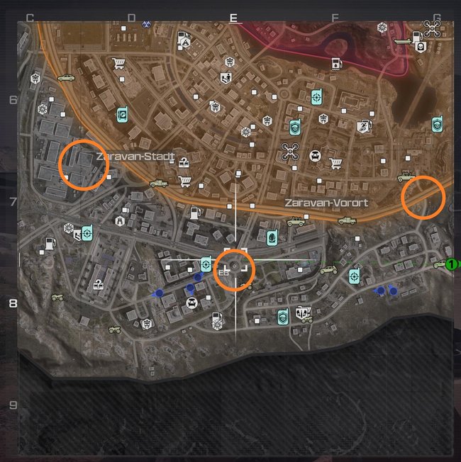 An einen dieser drei Orten könnt ihr in CoD MW 3 Zombies den Söldnerkonvoi finden. (Bildquelle: Screenshot GIGA)