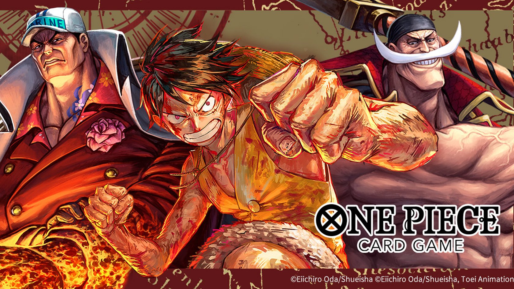 InRuffy, Whitebeard und Akainu aus dem One Piece Kartenspiel