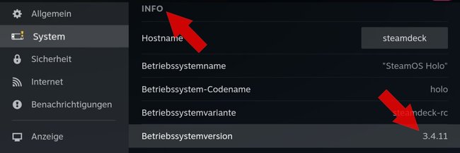 Steam Deck Betriebssystemversion