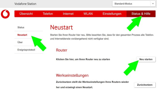 Vodafone Router Neustart