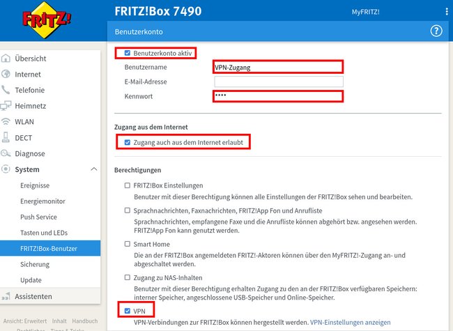 So erstellt ihr einen Fritzbox-Benutzer mit VPN-Zugriff. (Bildquelle: GIGA)