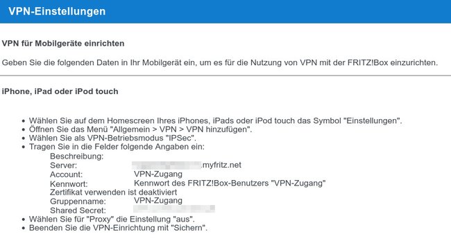 Die Zusammenfassung der VPN-Einstellungen für Mobilgeräte. (Bildquelle: GIGA)