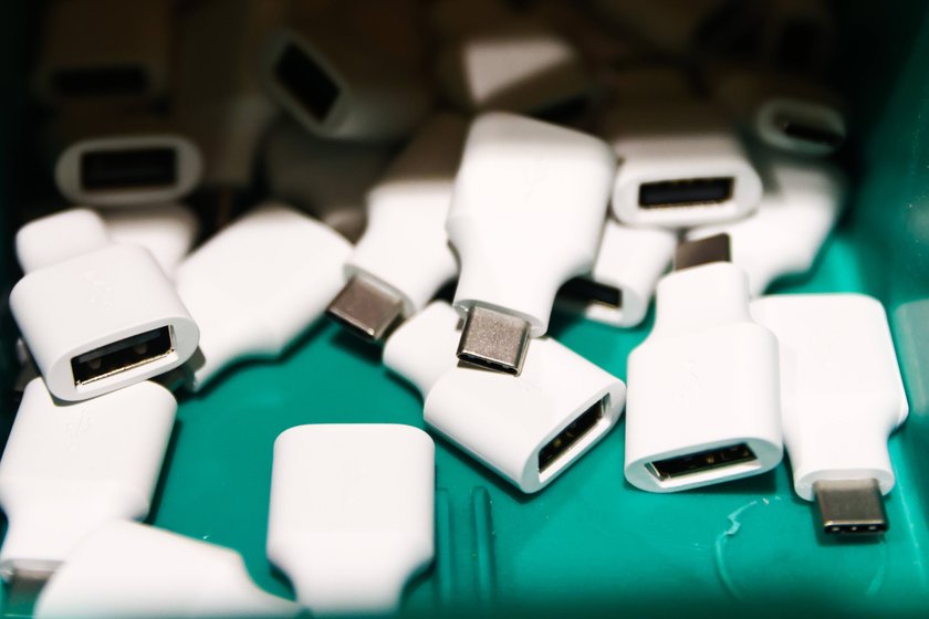 Google Opens Cloud Hub In Krakow, Poland USB Type-C adapters are seen at Google office. at the Main Square in Krakow, Po