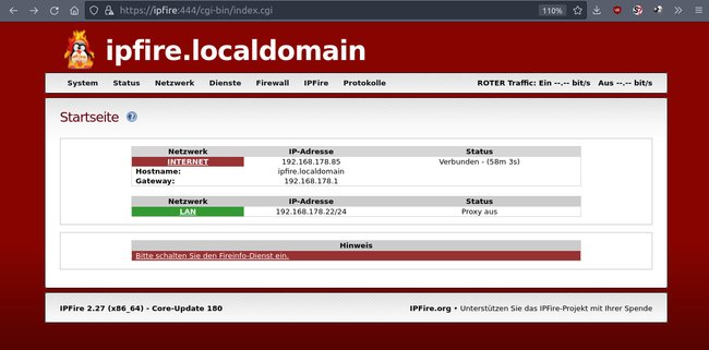 In der Weboberfläche von IPFire stellt ihr eure Firewall richtig ein. (Bildquelle: GIGA)