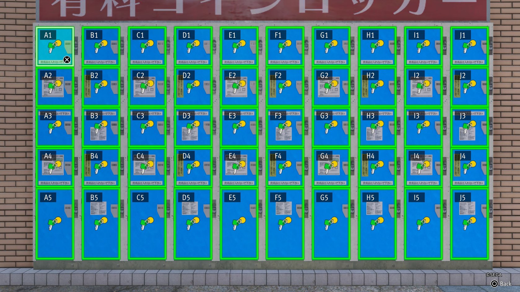Die Schlüssel-Fundorte für alle 50 Schließfächer in Like a Dragon Gaiden (Quelle: SEGA).
