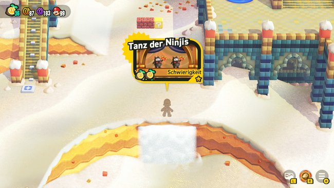Der Level „Tanz der Ninjis“ ist in einer Höhle hinter dem Sandfall versteckt. (Bildquelle: Screenshot GIGA)
