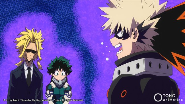 Bakugo schreit Midoriya und All Might in My Hero Academia an