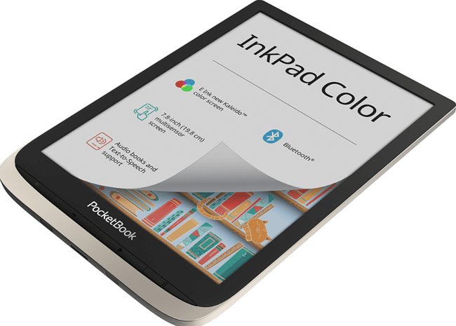 Der E-Book-Reader Pocketbook Inkpad Color mit aktiviertem Display.