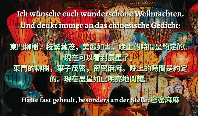 Bildquelle: Pixabay/minanfotos | Gedicht: Chinesische Liebesgedichte, ausgewählt von Volker Klöpsch  | Idee: unbekannt