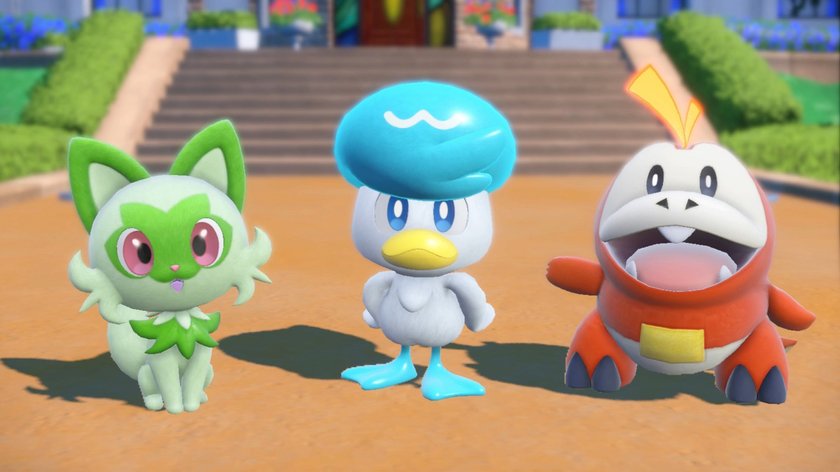 Das sind die drei Starter in Pokémon Karmesin und Purpur. (Bildquelle: Screenshot GIGA)