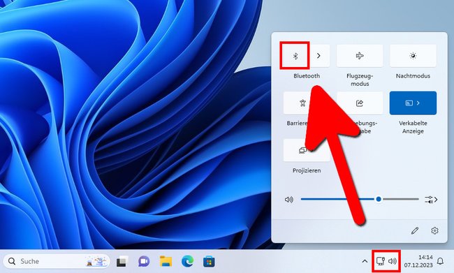 So aktiviert ihr Bluetooth über die Taskleiste. (Bildquelle: GIGA)