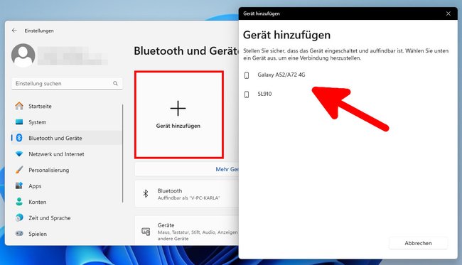 Hier koppelt ihr ein neues Bluetooth-Gerät mit Windows. (Bildquelle: GIGA)