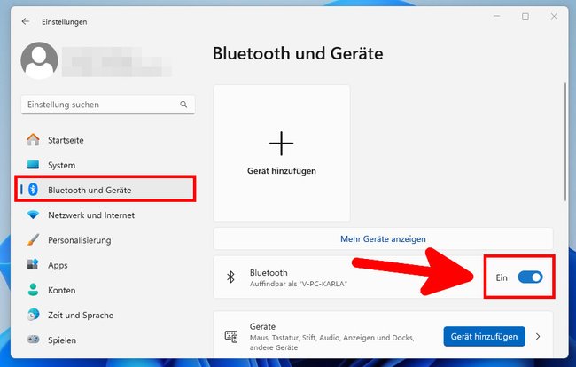 Hier aktiviert ihr Bluetooth in den Windows-Einstellungen. (Bildquelle: GIGA)