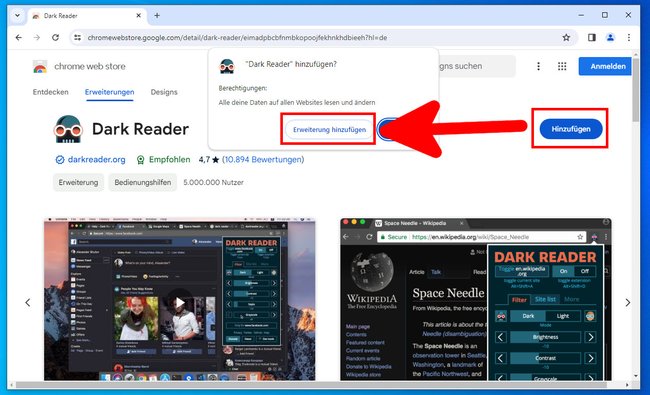 So installiert ihr den „Dark Reader“ in Google Chrome. (Bildquelle: GIGA)