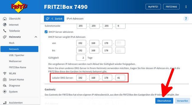 Im Router wird Pi-hole nun als DNS-Server eingetragen. (Bildquelle: GIGA)