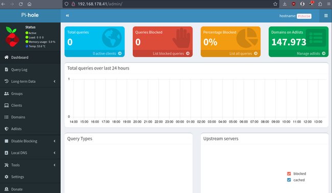 Pi-hole läuft als Docker-Container und ist über die Weboberfläche im Browser erreichbar. (Bild: GUGA)