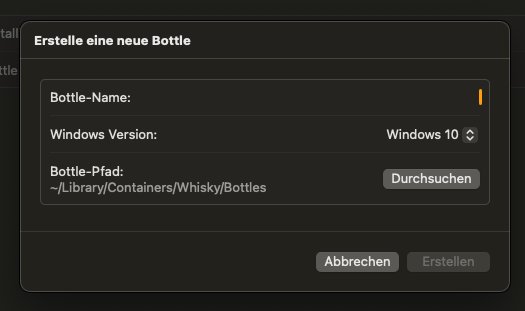 Einstellungen, um eine Bottle anzulegen: Name, Betriebssystem und Pfad.