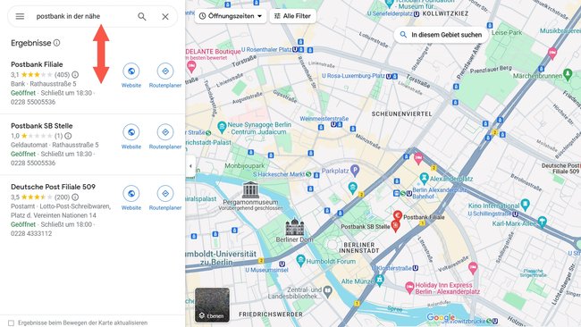 Bank in der naehe finden mit Google Maps