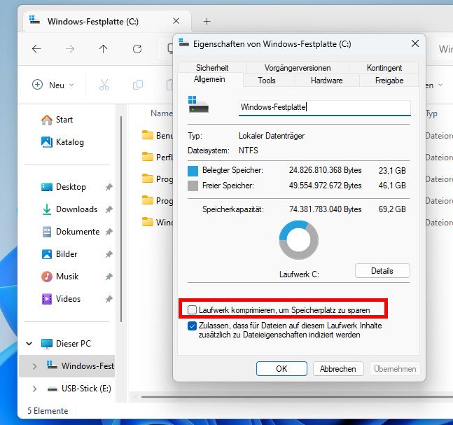 Windows „Laufwerk komprimieren“ hat nur Nachteile